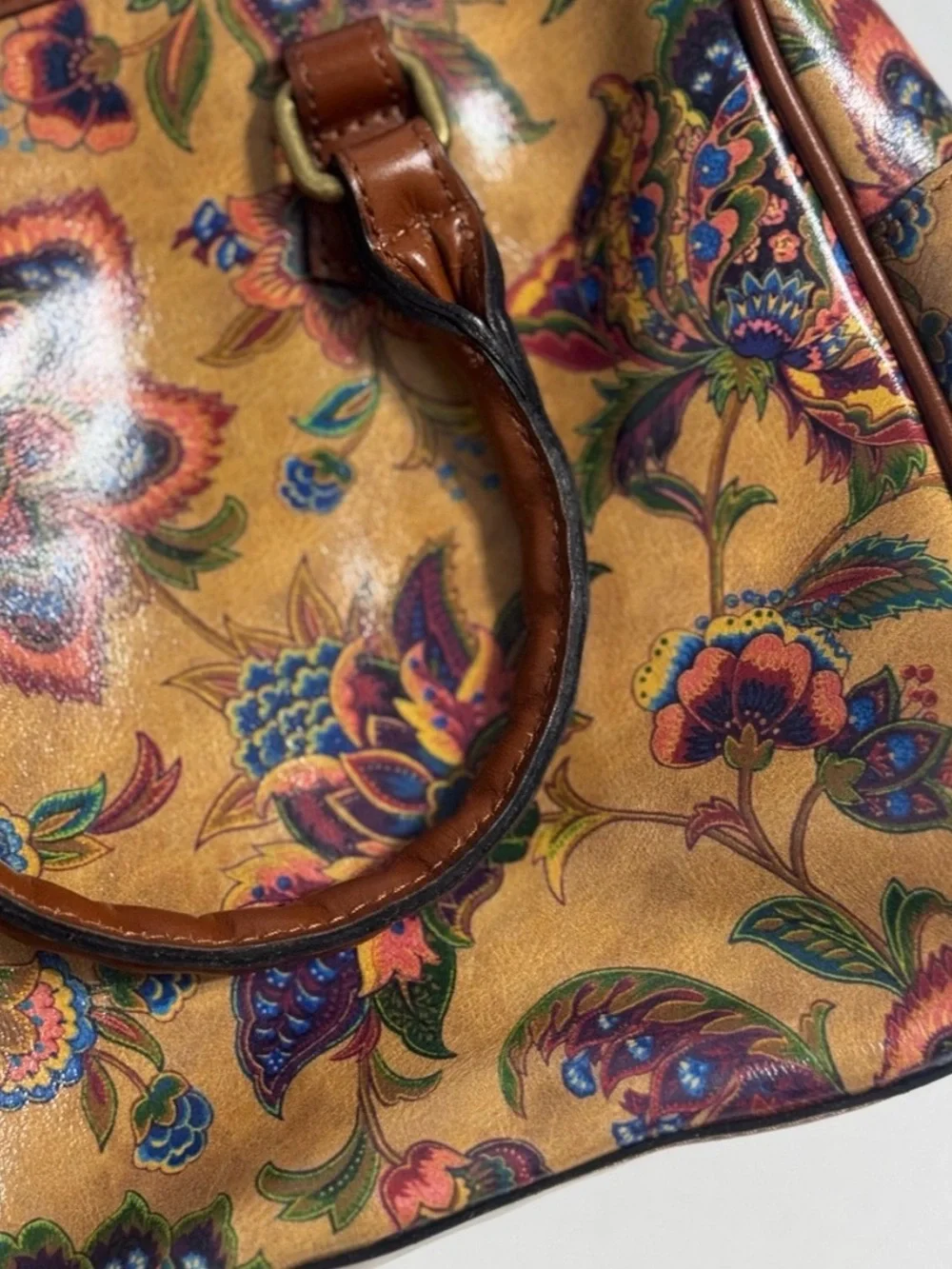 Patricia Nash Benvenuto Satchel Floral Print Leather Crossbody Bag